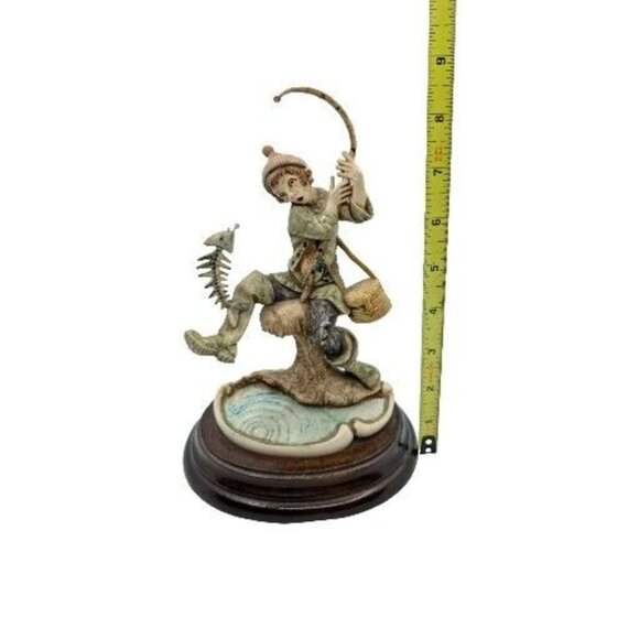Vtg Fontanini Fisherman Fishing Figurine Wood Base 2002 Depose Italy 8.5" - Picture 9 of 16